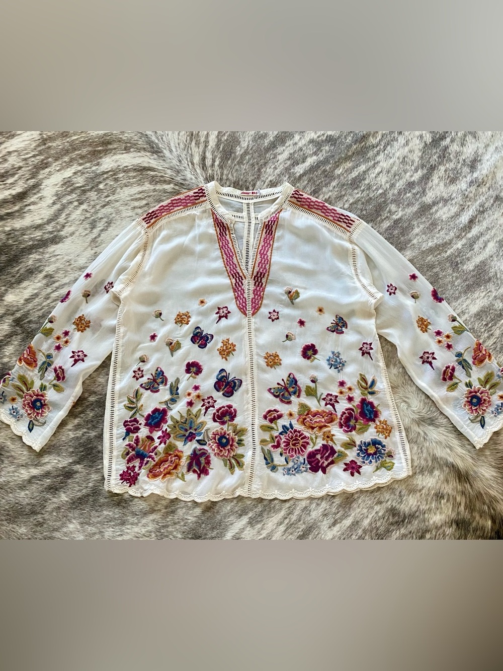 Johnny Was Multicolor Floral & Butterfly Embroidery Blouse - Picture 9 of 16
